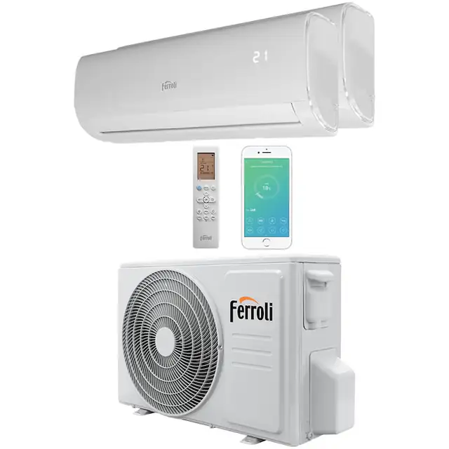 Aparat de aer conditionat multisplit Ferroli Giada 2 x 9000 BTU Wi-Fi, Clasa A++/A, functie incalzire, Super Ioniser, 4 filtre de aer, 2CP001PF-C, alb