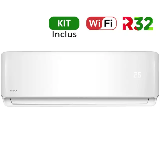 Aer conditionat Vivax ACP-09CH25AERI R-Design Wi-Fi, Kit de instalare inclus, Inverter, 9000 BTU/h, Clasa A++, Ionizator, I feel, Autodiagnoza, Autocuratare, Autodetectie scurgeri freon, filtru Bio, filtru Anti-Praf, ECO-Mode