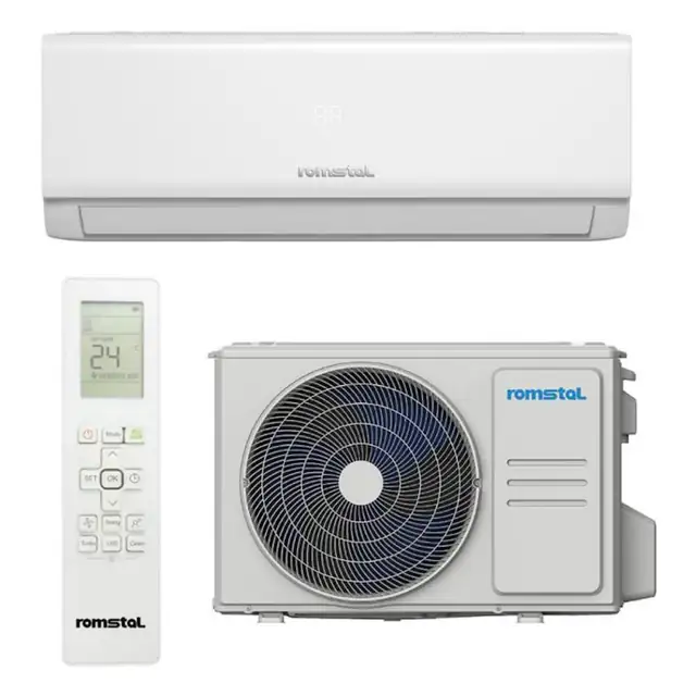 Aer conditionat Romstal EcoVent 500, alb, monosplit, inverter, 12000 BTU, R32, clasa A++/A+/A+, Wi-Fi, fara kit montaj Compresor MIDEA