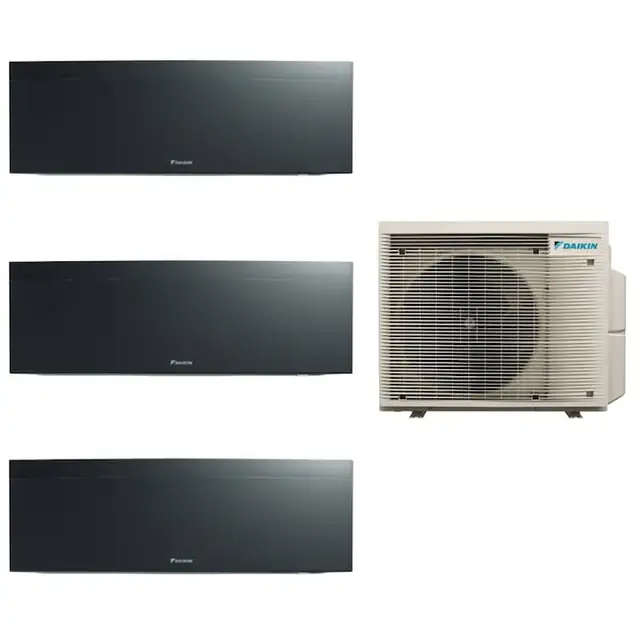 Aparat de aer conditionat multisplit Daikin Bluevolution cu doua unitati interne Emura 7000 si una de 12000 BTU Black, Flash Streamer, filtru de argint, programator saptamanal, Heat Boost, Flux de aer 3D, Senzor termic, Control WiFi