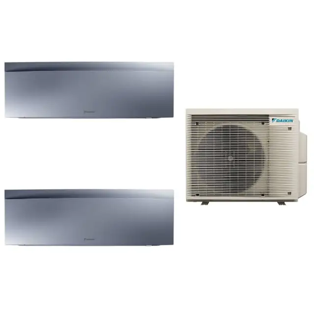 Aparat de aer conditionat multisplit Daikin Bluevolution cu doua unitati interne Emura 7000 si 9000 BTU Silver, Flash Streamer, filtru de argint, programator saptamanal, Heat Boost, Flux de aer 3D, Senzor termic, Control WiFi