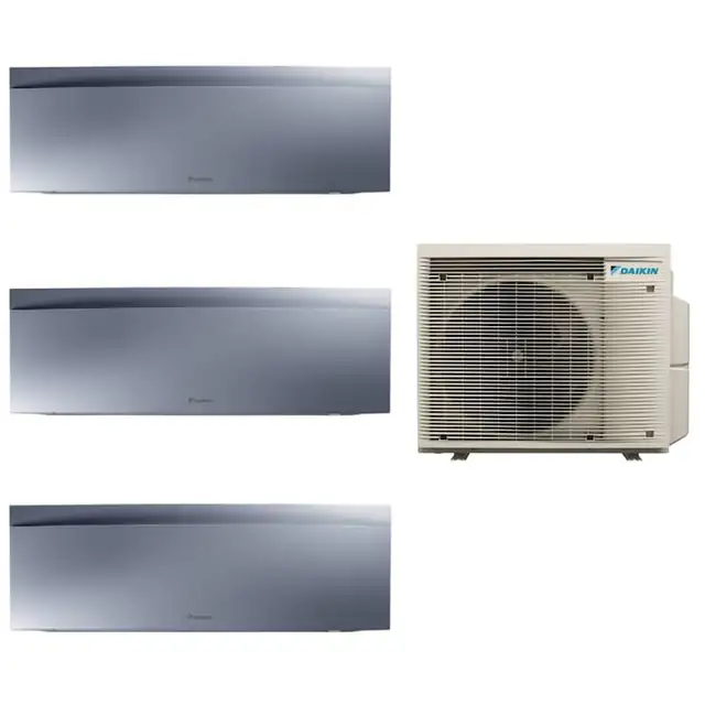 Aparat de aer conditionat multisplit Daikin Bluevolution cu doua unitati interne Emura 9000 si una de 12000 BTU Silver, Flash Streamer, filtru de argint, programator saptamanal, Heat Boost, Flux de aer 3D, Senzor termic, Control WiFi