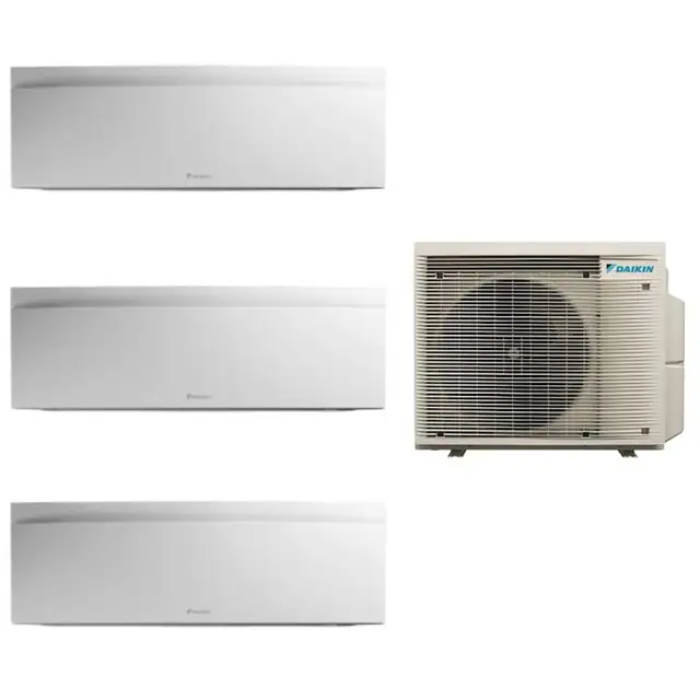 Aparat de aer conditionat multisplit Daikin Bluevolution cu doua unitati interne Emura 9000 si una de 12000 BTU White, Flash Streamer, filtru de argint, programator saptamanal, Heat Boost, Flux de aer 3D, Senzor termic, Control WiFi