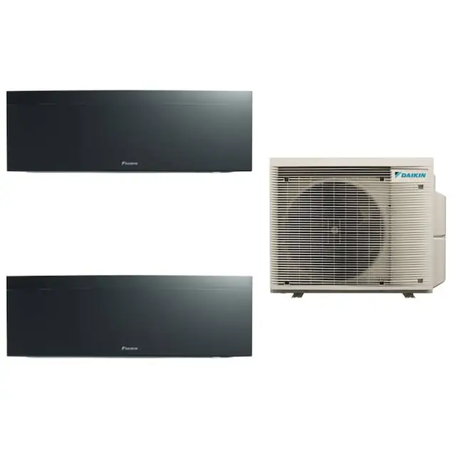 Aparat de aer conditionat multisplit Daikin Bluevolution cu doua unitati interne Emura 9000 BTU Black, Flash Streamer, filtru de argint, programator saptamanal, Heat Boost, Flux de aer 3D, Senzor termic, Control WiFi