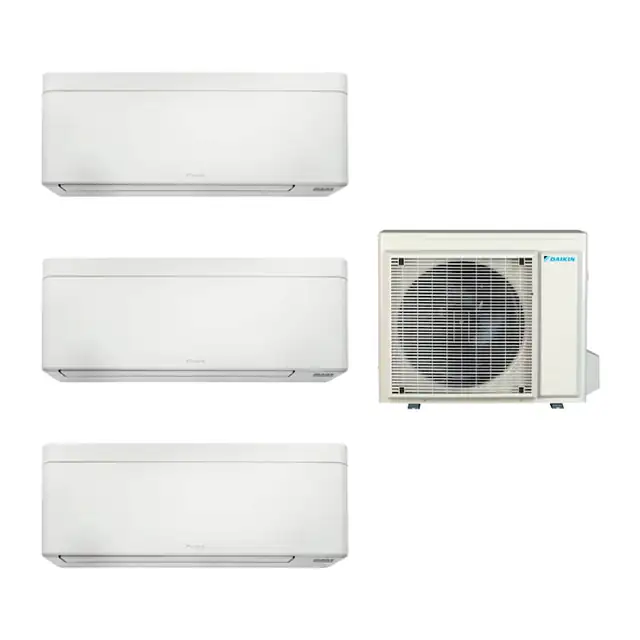 Aparat de aer conditionat multisplit Daikin Bluevolution cu doua unitati interne Stylish 7000 si una de 12000 BTU White, Filtru de argint, Flash Streamer, Filtru fotocatalitic, Efectul Coanda, Senzor Grid Eye, WiFi, Programator 24 ore, Flux Aer 3D