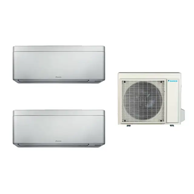 Aparat de aer conditionat multisplit Daikin Bluevolution cu doua unitati interne Stylish 7000 si 9000 BTU Silver, Filtru de argint, Flash Streamer, Filtru fotocatalitic, Efectul Coanda, Senzor Grid Eye, Control WiFi, Programator 24 de ore, Flux de Aer 3D