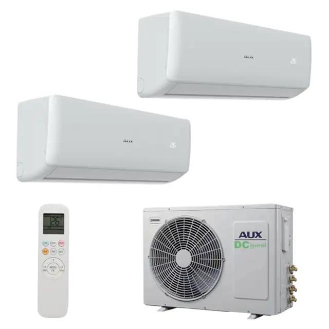Sistem de aer conditionat AUX pentru doua incaperi capacitate 18000btu cu unitati interioare 9000btu si 12000btu Refrigerant R32, Inverter, autodiagnoza