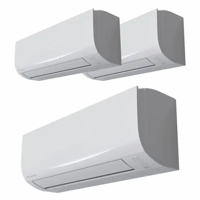 Sistem aer conditionat Daikin pentru 3 incaperi, multisplit, capacitate 5, 20 kW, unitati interioare 9+9+12000 btu, model Sensira, Refrigerant R32, clasa A++/A+, WiFi optional, Inverter cu dispozitiv de fixare VibraZerro pentru unitatea exterioara