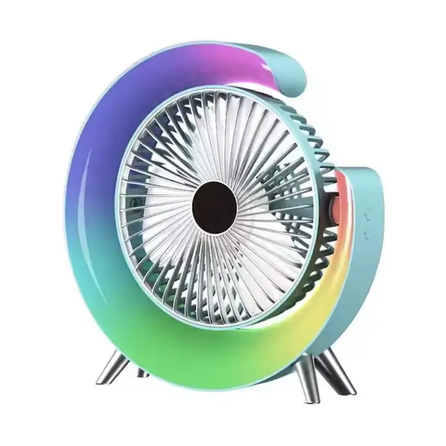 Mini aer conditionat cu ventilatie, cu 5 moduri de iluminare LED, ajustabil 180°, alimentare USB-C, portabil, pentru masa sau birou, alb