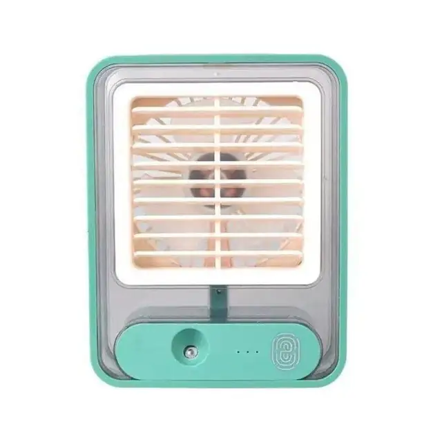 Mini Aer Conditionat Portabil, cu 3 Viteze de Racire, Functie de Umidificare, Baterie Reincarcabila si Rezervor pentru Apa, verde