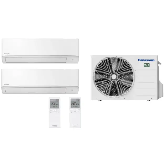 Sistem aer conditionat Panasonic pentru 3 incaperi, multisplit, compus din unitate exterioara, CU-3Z52TBE, R32, 4.5 kW- 9.5 kW + unitati interioare 2, model CS-TZ25ZKEW + 1 unitate interioara model CS-TZ35ZKEW