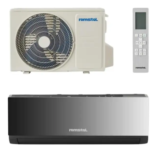 Aer conditionat, Romstal EcoVent 500, negru, monosplit, inverter, 12000 BTU, R32, clasa A+++/A++, Wi-Fi, fara kit