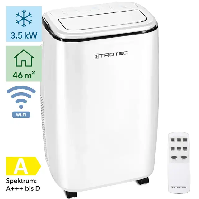 Aer conditionat portabil Trotec PAC 3501 S, WiFi, 12000 Btu/h, Dezumidificare, Functie Swing, Timer, Ventilatie, Pentru 46 mp