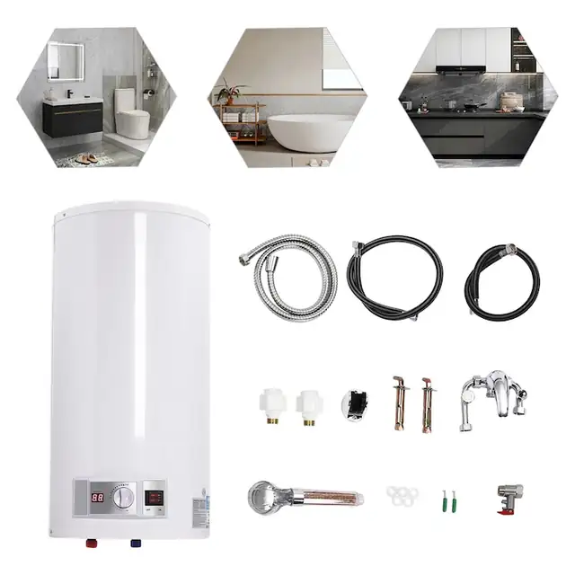 Boiler electric, 50 L, 2000 W, Montaj vertical pe perete, Termostat 25–75 °C, IPX4, Otel inox & email