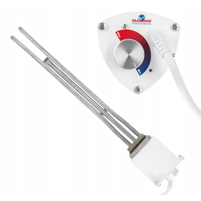 Incalzitor electric pentru centrala termica, Diamond, 3kw, 6/4, 3000W, cu termostat, nou, alb, material: alama, dimensiuni: 370mm x 70mm, protectie la