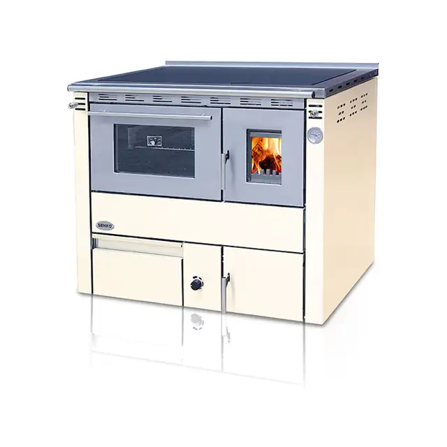 Soba centrala cu plita si cuptor CEZARA 35, 35kw, CREM, evacuare dreapta