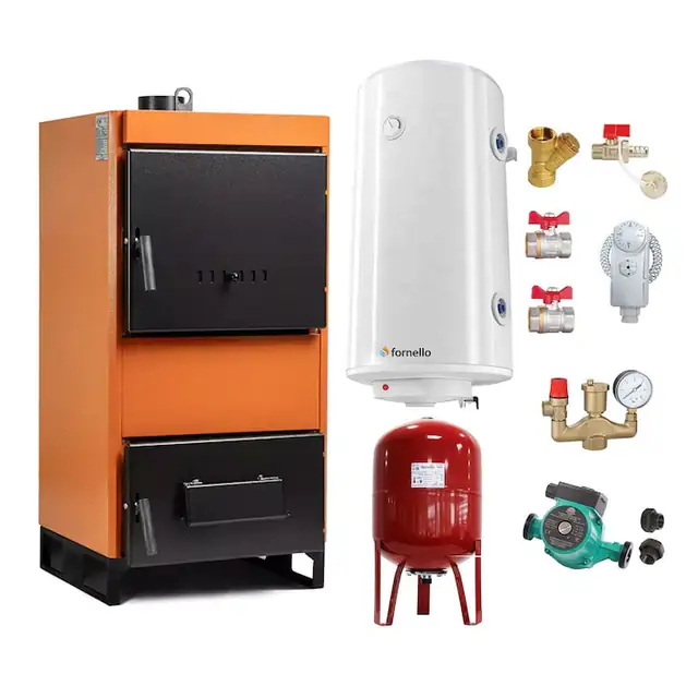 Set Centrala pe combustibil solid Fiama W 35 kW, Boiler Termoelectric, Vas Expansune, Pompa si Fitinguri Montaj