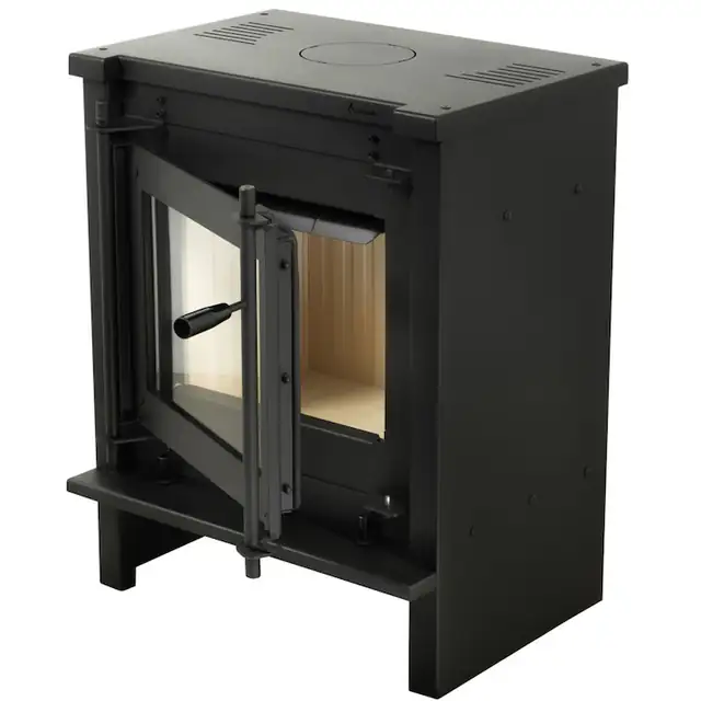 Semineu metalic A-CAMINETTI AMSTERDAM RS67, freestanding, pe lemne, putere maxima 8 kW, randament 75%, negru