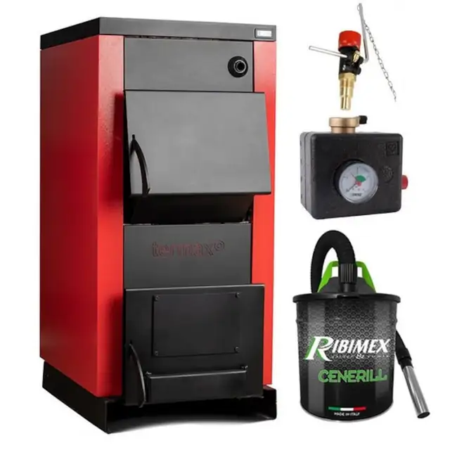 Pachet centrala/cazan pe lemn Termax cu ardere normala, putere 70 kW, volum manta apa 175 litri, regulator de tiraj, grup de siguranta, aspirator cenusa