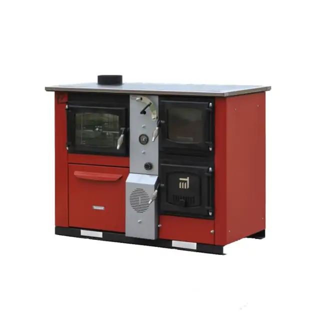 Soba pe lemne tip centrala Tamara, 25kw, rosu, evacuare stanga