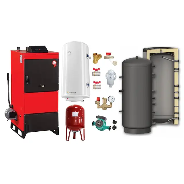 Set Centrala pe combustibil solid Fiama D2-25 Putere 29 kW, cu Ventilator si Automatizare, Puffer 800 litri, Boiler Termoelectric, Pompa, Vas Expansiune si Fitinguri