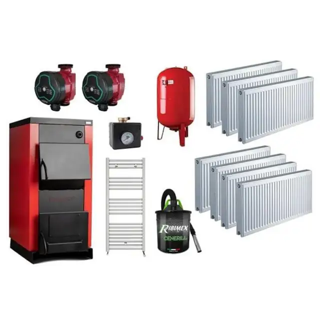 Pachet centrala/cazan pe lemne Termax 30 kW cu regulator de tiraj inclus, Ø 180 mm, volum manta apa 90 litri, complet echipata