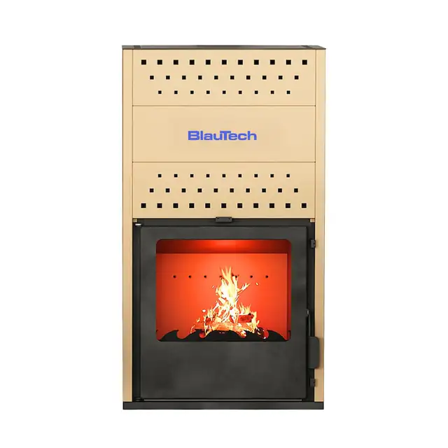 Termosemineu pe lemne 13.7 kW, pentru incalzire centrala, cu geam termoizolanta, bej, BT-HIDRO15 B, BlauTech