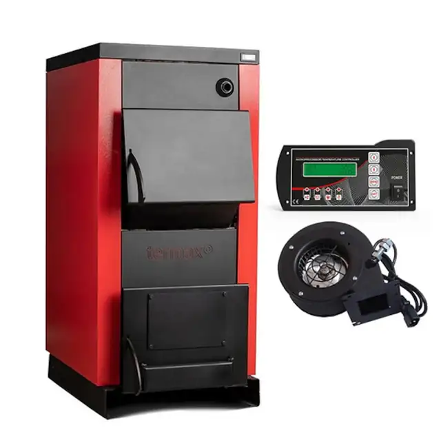 Pachet Centrala/Cazan pe lemn Termax 30 kW, cu ardere standard, volum manta apa 90 litri, Ventilator si Automatizare