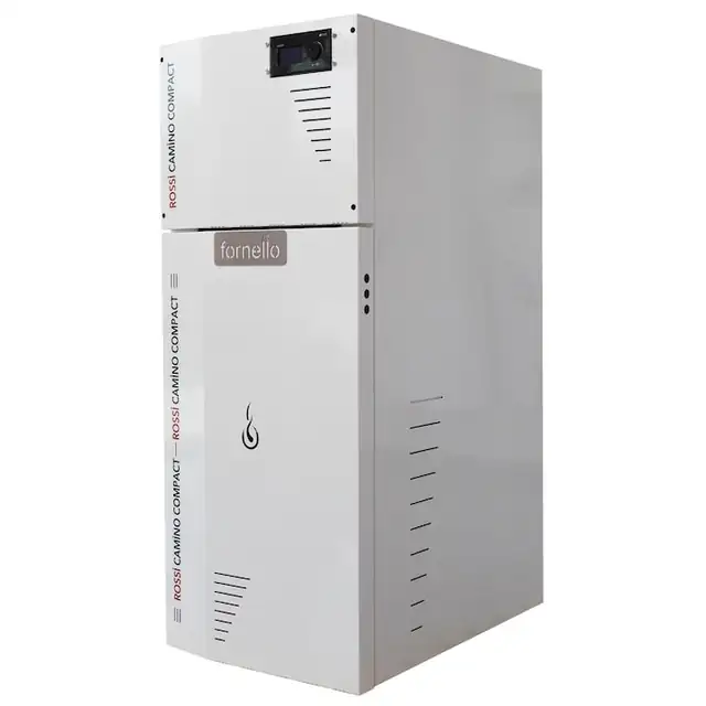Centrala termica compacta pe peleti Fornello Rossi Camino Compact 35 kw, pompa de circulatie, vas expansiune, tiraj fortat, curatare manuala a arzatorului si a drumurilor de fum, Ecodesign, A+