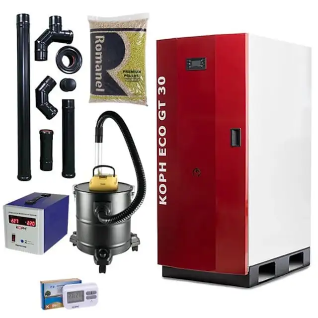 Pachet centrala termica cu peleti KOPH GT 30 kW, pompa de circulatie, vas de expansiune, supapa de siguranta, display electronic