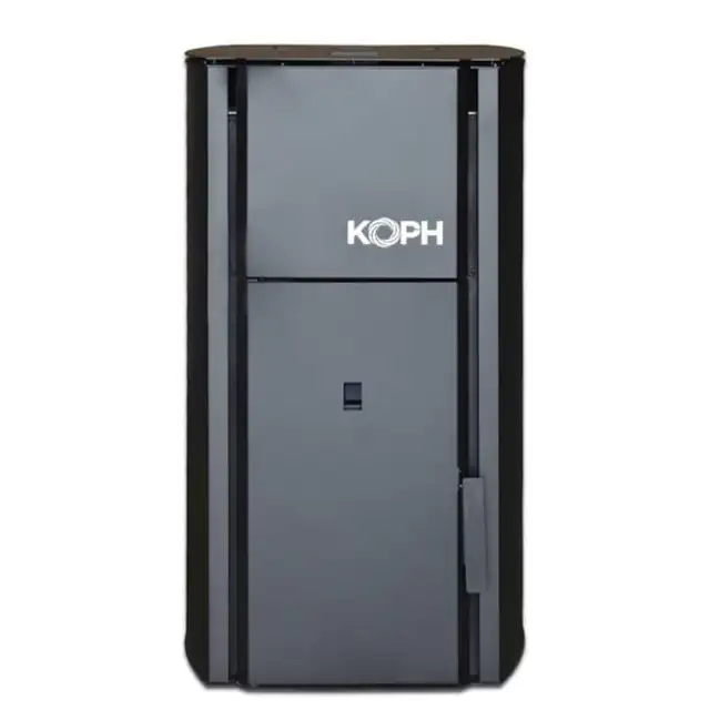 Centrala cu peleti KOPH PM 30 kW, 200 mp, buncar peleti 30 kg, diametru cos fum ⌀80 mm, manta apa 30 litri, pompa recirculare si vas expansiune incorporate, Negru