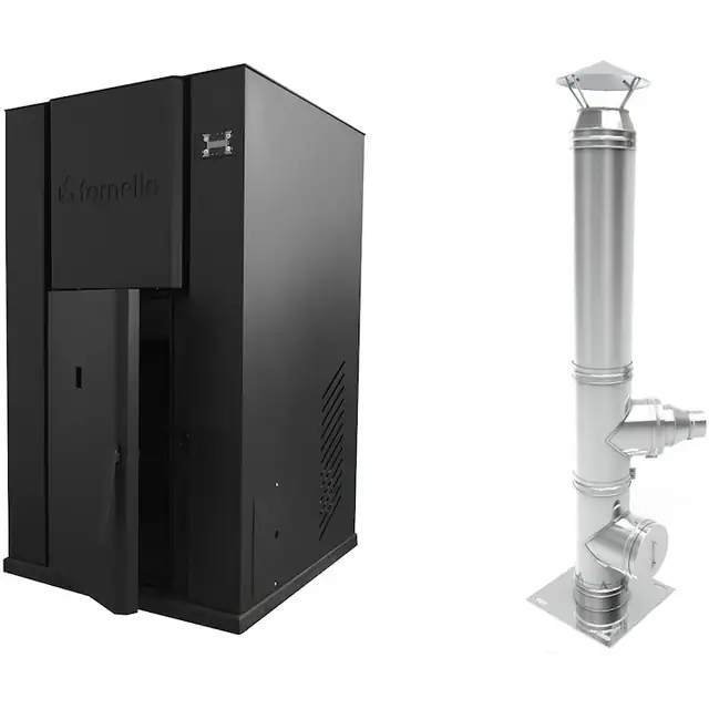 Pachet Centrala pe peleti Fornello Pellet King 35 KW, pompa, vas expansiune, tiraj fortat, buncar 80 l, si cos de fum izolat inox diametru 120 mm, inaltime 6 metri