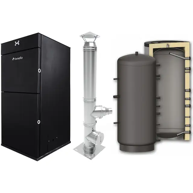 Pachet centrala peleti Fornello Pellet King 25 kw, cos de fum inox izolat dn 120 la 6 metri si puffer 500 litri