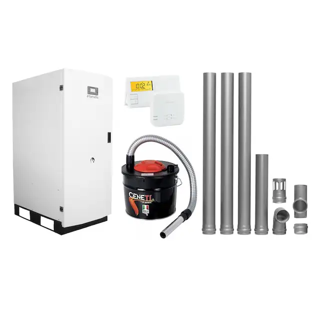 Set Centrala termica pe peleti Fornello GT 25 Standard, echipata cu pompa circulatie Wilo, vas expansiune, manometru, kit evacuare 3.5 ml, Termostat Radio Comanda Salus 091FLRFV2 si Aspirator Cenusa