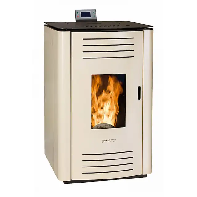 Termosemineu pe peleti, Prity PLW11, 13kW, pompa de circulatie, tiraj fortat, suprafata pana la 130 metri patrati, culoare Ivory