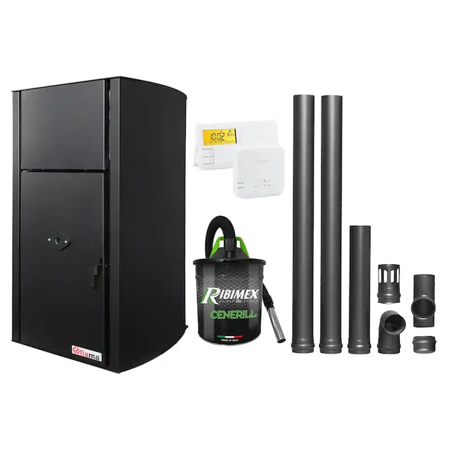 Set Centrala pe peleti Fiama Confort B 25 kw, complet echipata pentru incalzire, Pompa, Vas expansiune, Automatizare, Termostat, Aspirator Cenusa si Kit evacuare 2.5 ml