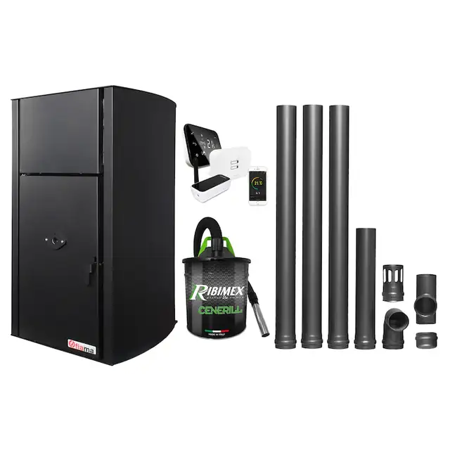Set control de la distanta, Centrala pe peleti Fiama Confort B 25 kw, complet echipata pentru incalzire, Pompa, Vas expansiune, Automatizare, Termostat, Aspirator Cenusa si Kit evacuare 3.5 ml