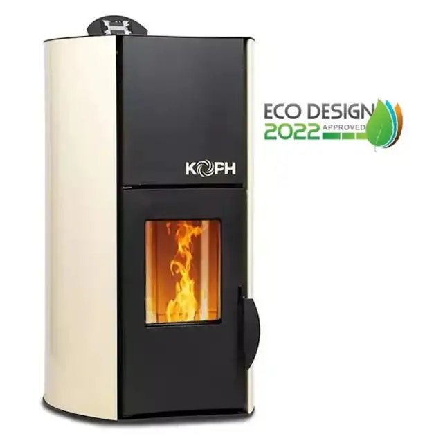 Termosemineu pe peleti KOPH PM 12 kW, 80 mp, buncar peleti 12 kg, diametru cos fum ⌀80 mm, pompa recirculare si vas expansiune incorporate, Crem