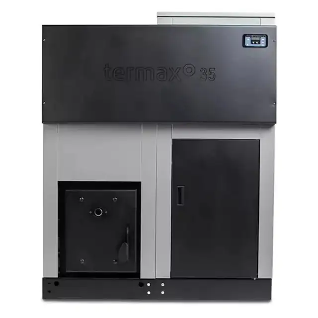 Centrala cu peleti Termax ECO GRI 35 kW, 220 mp, buncar peleti 130 kg, volum apa 95 litri, diametru cos fum ⌀80 mm
