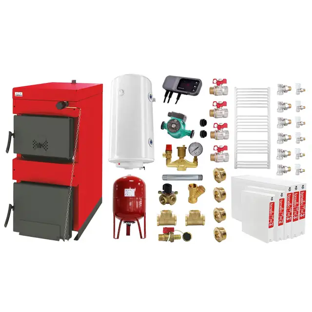 Set Centrala Termica Burnit Sunsystem NWB 35 kW, Calorifer, Boiler Termoelectric 100L, Pompa Circulare, Accesorii Montaj