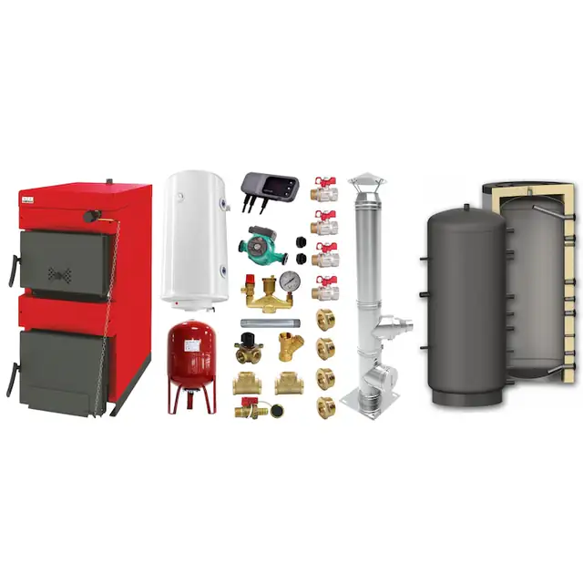 Set Centrala pe combustibil solid Burnit Sunsystem NWB 45 kW, cos inox, boiler termoelectric, puffer 1000 litri