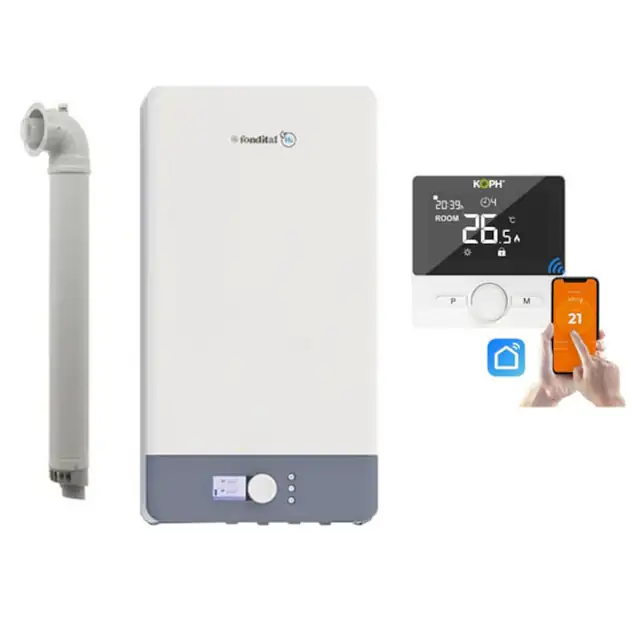 Centrala termică pe gaz, în condensare, Fondital Antea Next KRB 28 kW, Clasa A, Vana cu 3 căi, Termostat inteligent KOPH WT-25, Kit de evacuare inclus