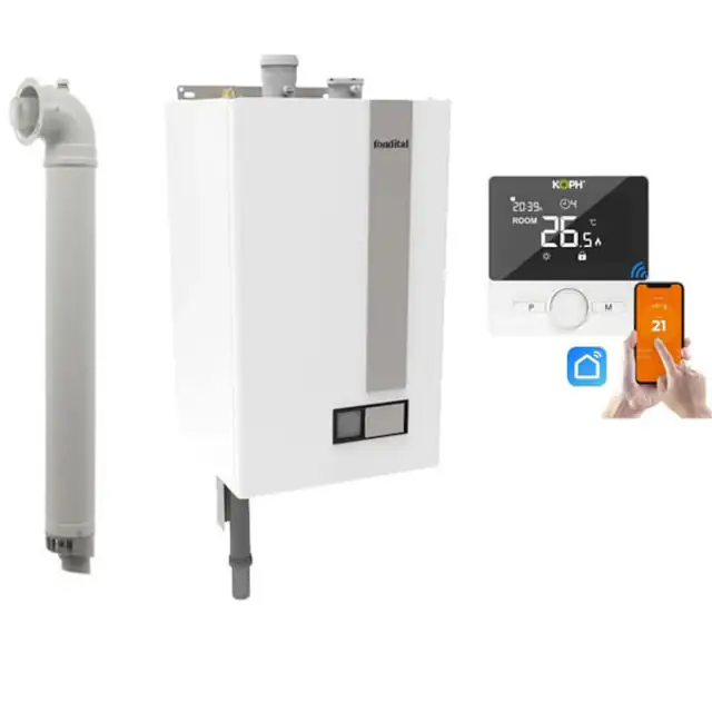 Centrala termică pe gaz/GPL Fondital Itaca CH KR 45 kW, doar încălzire, kit evacuare inclus, termostat inteligent KOPH WT-25, WIFI