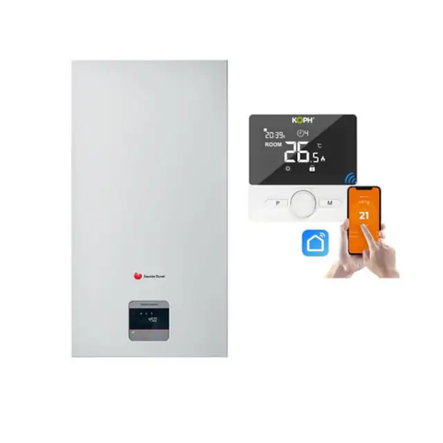Centrala termică pe gaz, Saunier Duval IsoTwin Condens T35, 35 kW, boiler 42 litri, termostat inteligent KOPH WT-25, set complet