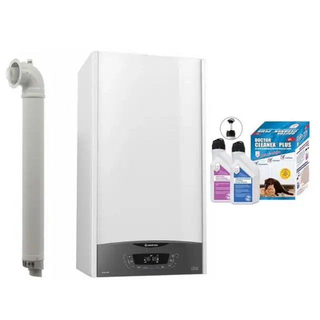 Pachet centrala termica pe gaz/GPL in condensare Ariston Clas One WIFI 24 kW, incalzire si ACM, Kit evacuare inclus si Kit rapid de curatare/protectie instalatii termice Doctor Cleanex Plus