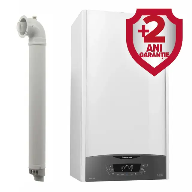 Pachet centrala termica pe gaz/GPL in condensare Ariston Clas One WIFI 30 kW, incalzire si ACM, Kit evacuare inclus + Extragarantie 2 ani