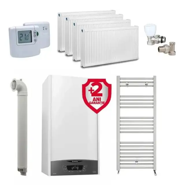 Pachet apartament 3 camere, centrala Ariston Clas One 35 kW, Wi-Fi, termostat Honeywell DT92A, calorifere, set robineți tur/retur