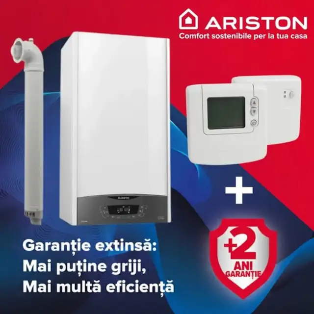 Centrala termică Ariston Clas One WIFI 24 kW, Kit evacuare inclus, Termostat Honeywell DT92A, 2 ani extracertificat