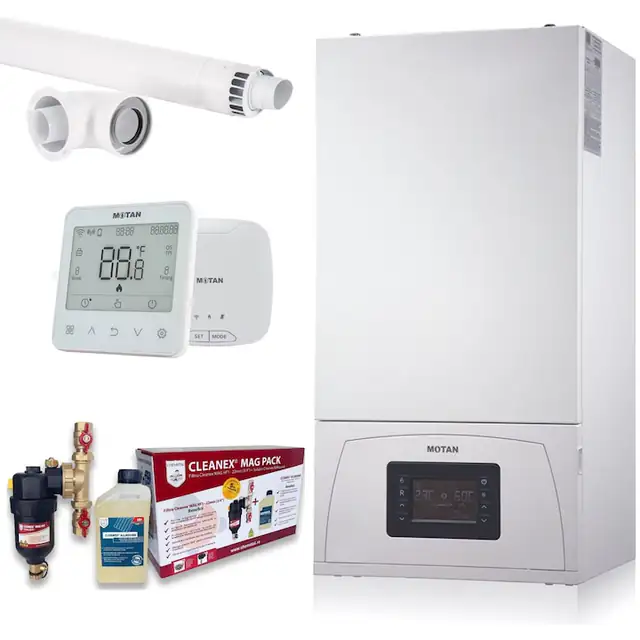 Set Centrala termica Motan Condens 100 25/28kw + Termostat SMART + Pachet cleanex Antimagnetita