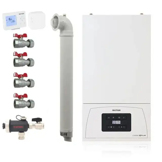 Pachet centrala termica pe gaz in condensare Motan Condens KPlus C38GC20V1, 20 kW, incalzire si ACM, Termostat wireless SENNA 270 RF, Robineti si Filtru antimagnetita